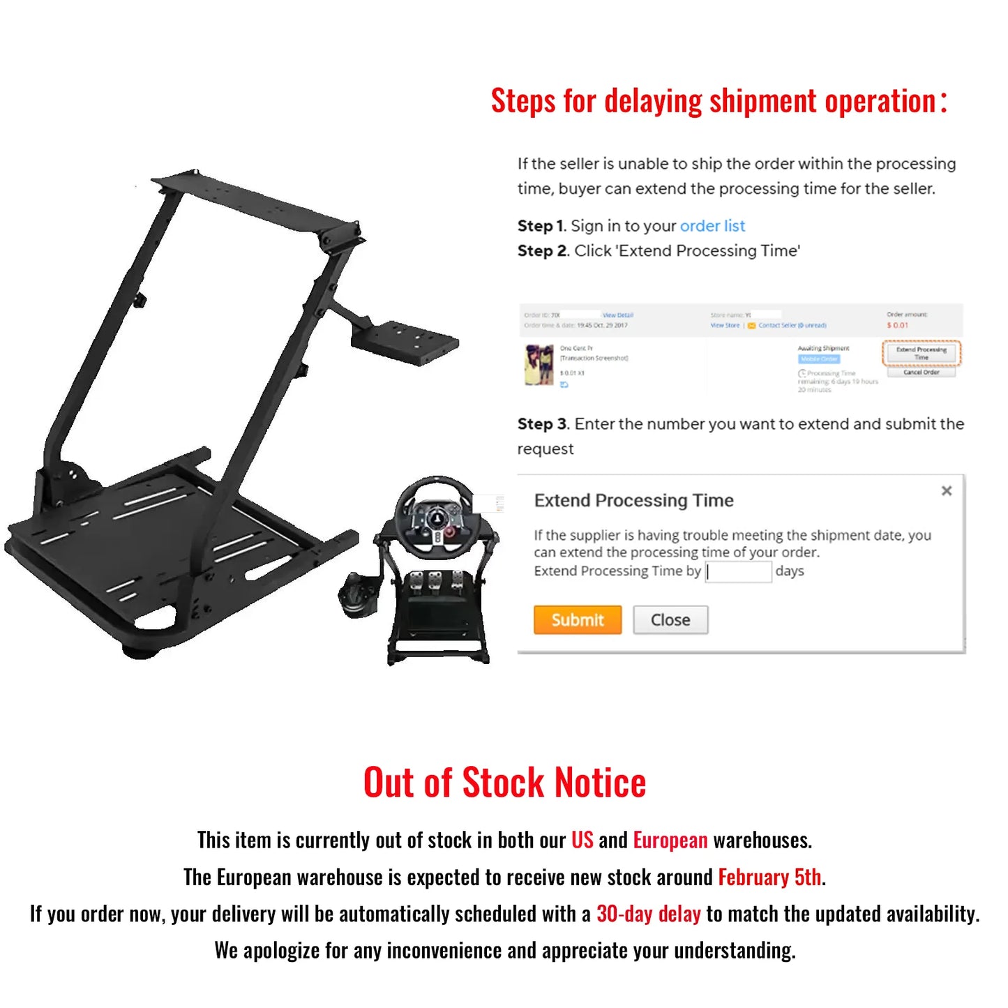 Racing Simulator Self-Career Steering Wheel Stand with Optional Shifter Mount for Xbox PS PlayStation for Logitech G27 G29 Gaming Wheel Stand Wheel Pedals
