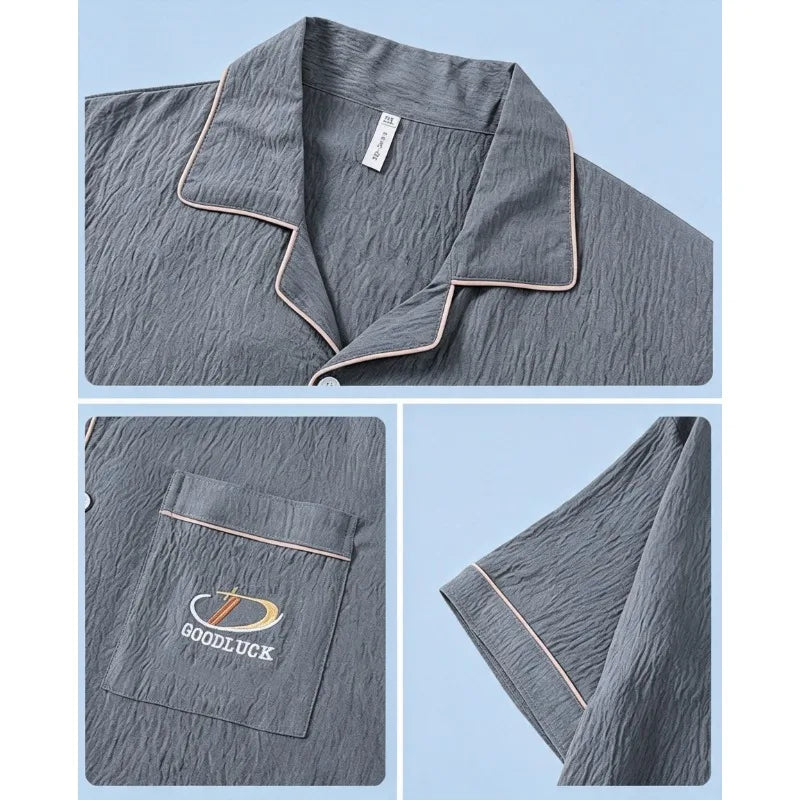 Men's Korean‑Style Fashion 3‑Piece Pajama Set, Versatile Stylish‑Design Lightweight Loungewear, Simple Handsome Casual Homewear