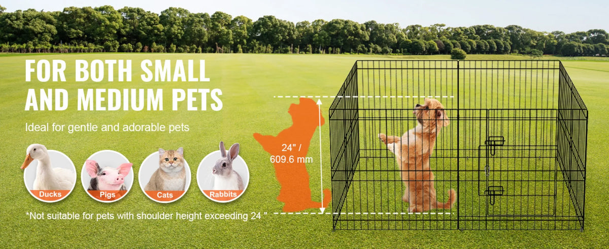 Dog Playpen, 8 Panels Foldable Metal Dog Exercise Pen with Bottom Pad, 61 cm H Pet Fence Puppy Crate Kennel with Ground Stakes, Indoor Outdoor Dog Pen for Small Medium Pets, for Camping, Yard