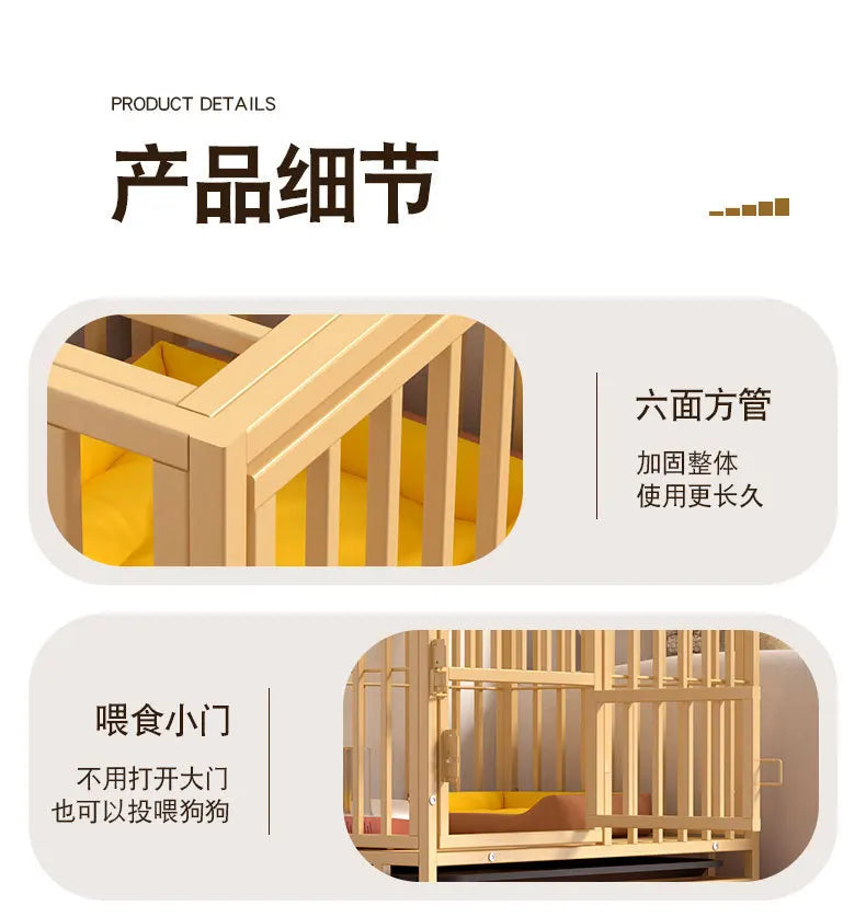 Heavy Duty Square Tube Dog Cage for Medium Large Dogs Indoor Metal Kennel with Toilet Tray Foldable Iron Pet Crate Furniture