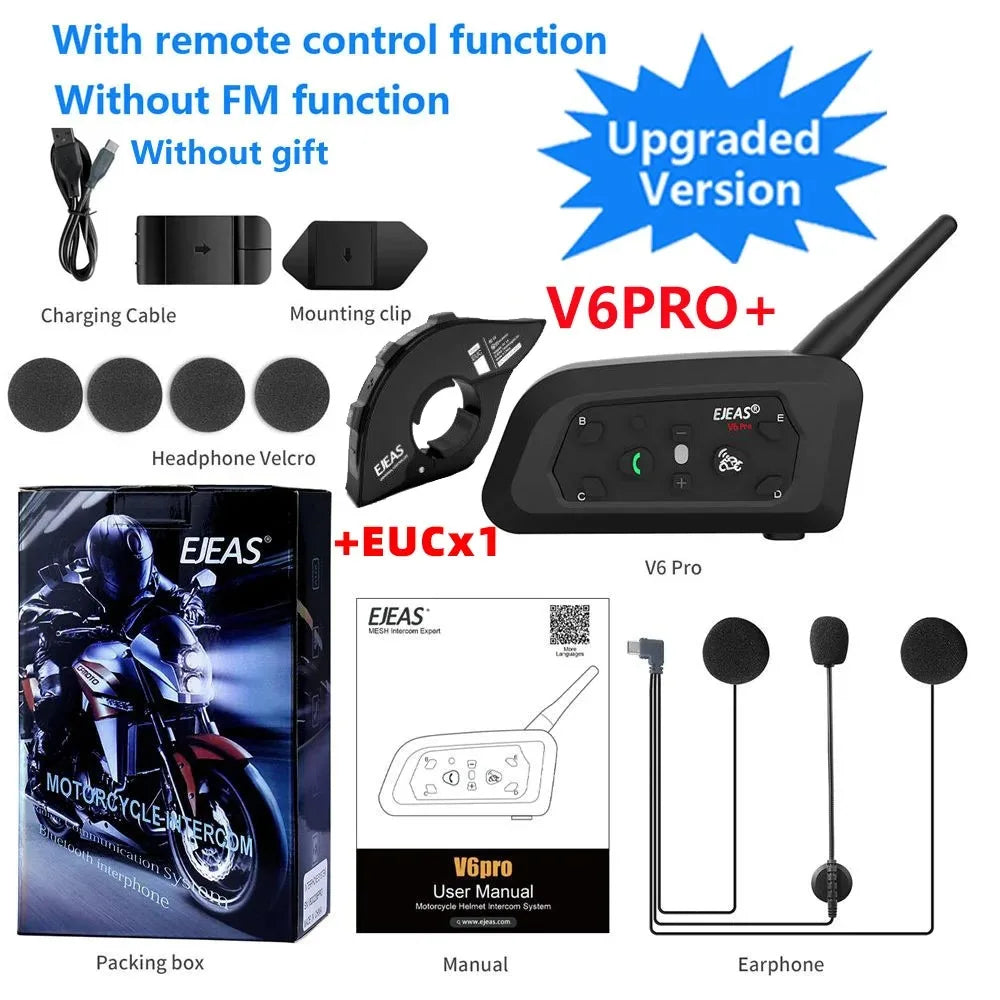 EJEAS V6 Pro+ MC-hjälmintercom – Bluetooth 5.1, 800m, IP67, 6 Ryttare
