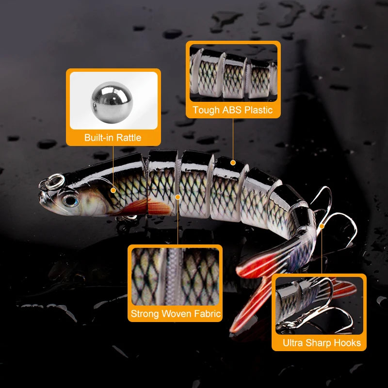 CIBO Fiskedrag Stort Kit – Swimbait Jointed Lure för Gös Abborre Gädda Hav Sjö Å, 12 Färger + 5-pack