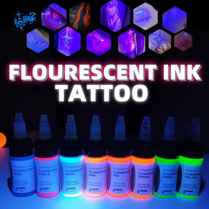 UV Fluorescent Tattoo Ink Set - 8 Colors Glow in The Dark, 20ml Safe & Non-Toxic for Body Art.