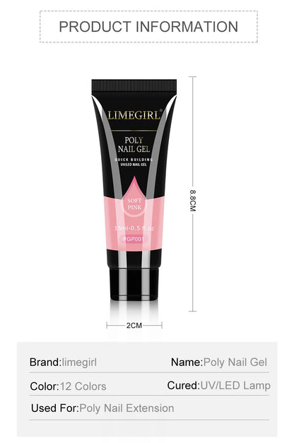 LIMEGIRL 25Colors Poly Extension Nail Gel For Nails Art Acrylic Manicure Design UV Varnishes Semi Permanent Quick Extension Gel