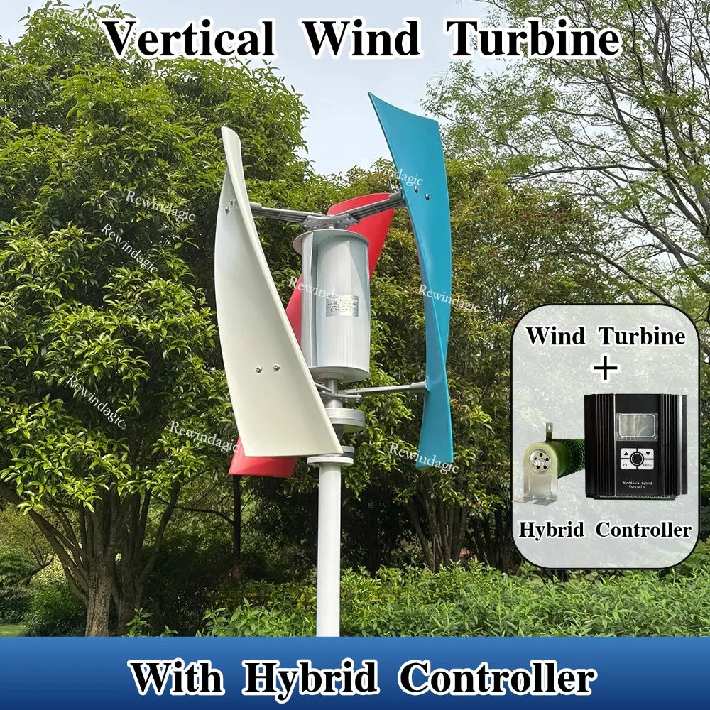 Vertikal Vindturbin 5kW/8kW/10kW 3-fas 48V – Permanent Magnet Komplett System Hushåll Off-Grid, Enbart Turbin/Regulator/Off-Grid