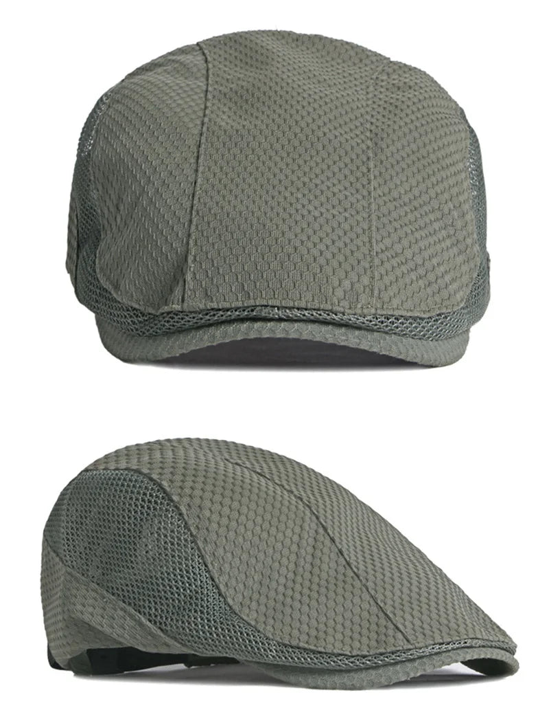 Summer Beret Hats for Man Forward Cap Women Hollow Mesh Breathable Flat Peaked Caps Fashionable Outdoor Cap Adjustable