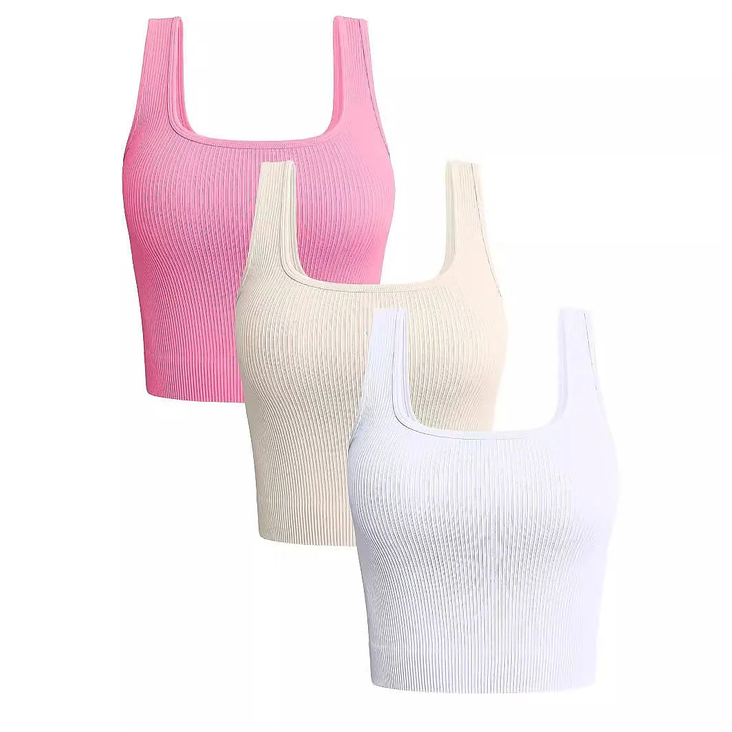Dam Ribbad Crop Top – Ärmlös Yoga Träningstopp Stretch, 8 Färger S–L