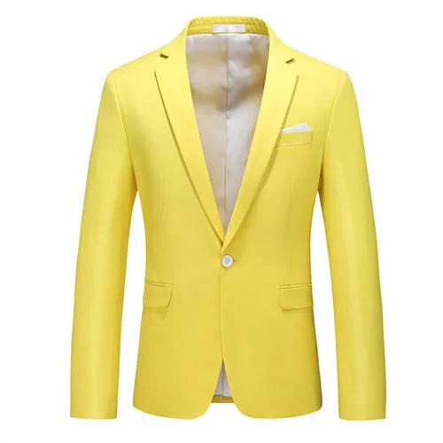 Kavaj Herr Slim Fit – Enfärgad V-ringad Blazer för Bröllop & Fest, Vår & Höst