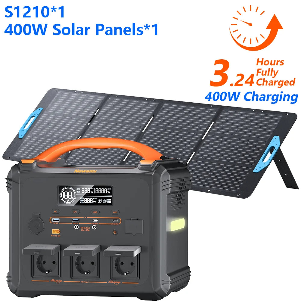 [Shipped From Within Europe]Newsmy S1210 Portable Power Station 1102.5Wh Capacity LiFePO4 Battery with 2500+ Cycles 2000W Rated Power 12 Output Ports Smart HD LCD Display LED Lighting
