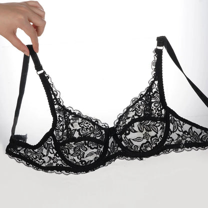 Plus Size Ultra-thin Lace Bras Women Sexy Exquisite Bras Non-padded Push Up Hollow Out Gathered Solid Underwear 34-40 B/C CUP