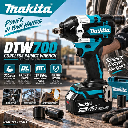 Makita DTW700 18V Kolborstfri Mutterdragare med 6.0Ah Batteri