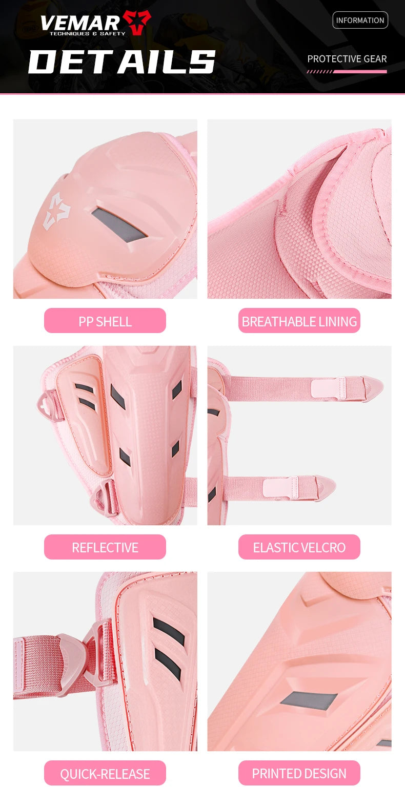 Motocross Knee Pads & Elbow Pads Set Adult Black Pink Leg And Elbow Protective Gear for Dirt Bike Motorcycle For Riding M-L