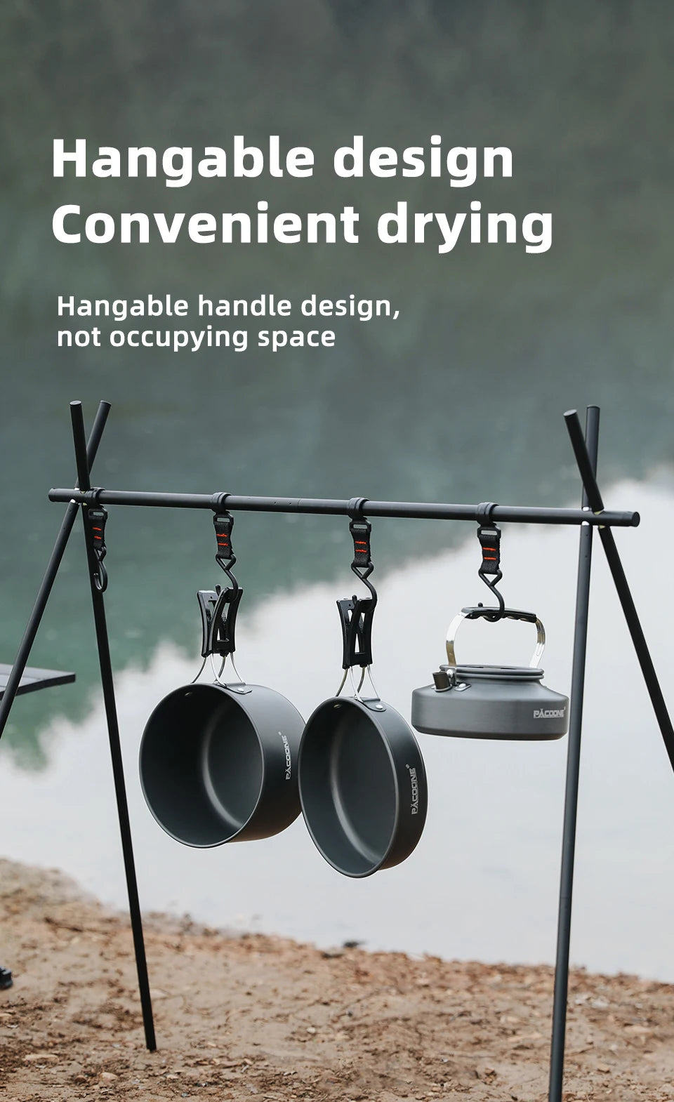 PACOONE Campingkokset – Portabelt Aluminiumset med Kastrull, Vattenkokare & Panna, Hopfällbart