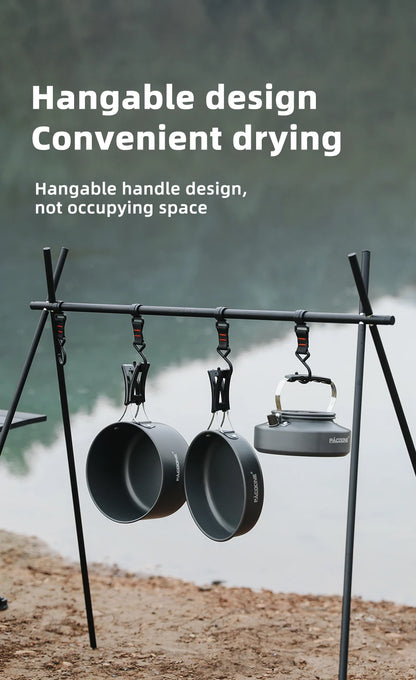 PACOONE Campingkokset – Portabelt Aluminiumset med Kastrull, Vattenkokare & Panna, Hopfällbart