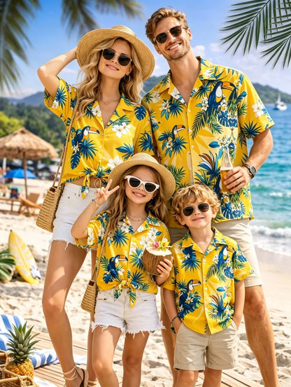 New Men's 3D Printed Hawaiian Shirt Loose Short-Sleeved Family Wear Parents and Children Shirts Beach Vacation Kids's Clothing