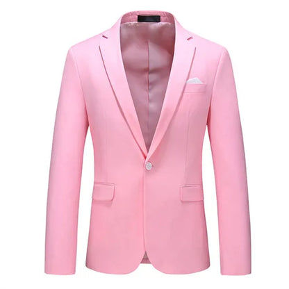 Kavaj Herr Slim Fit – Enfärgad V-ringad Blazer för Bröllop & Fest, Vår & Höst