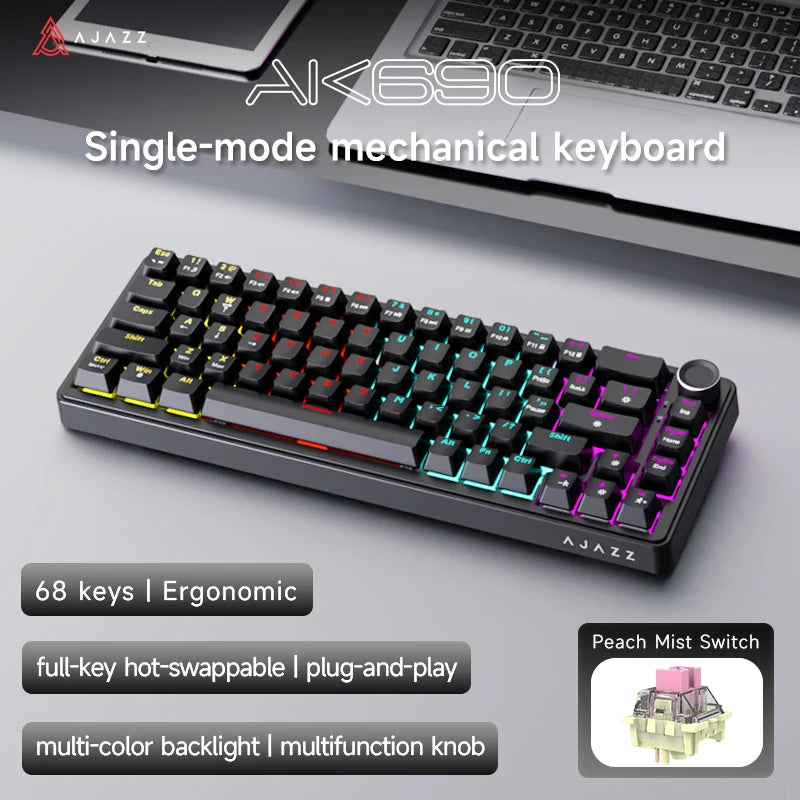 AJAZZ AK690 mekaniskt USB-tangentbord med 68 tangenter – engelsk layout