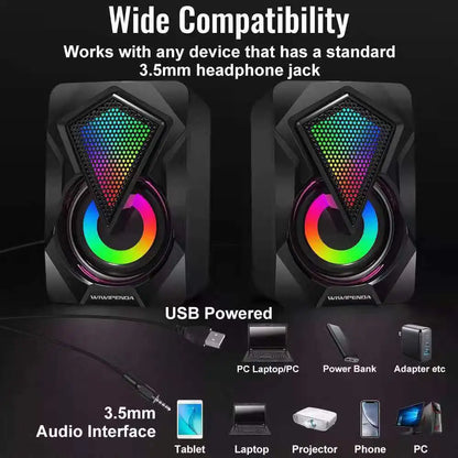 RGB Computer Speakers PC Sound Box HIFI Stereo USB Wired 3.5mm Audio Interface with LED Light For Desktop Computer Projector