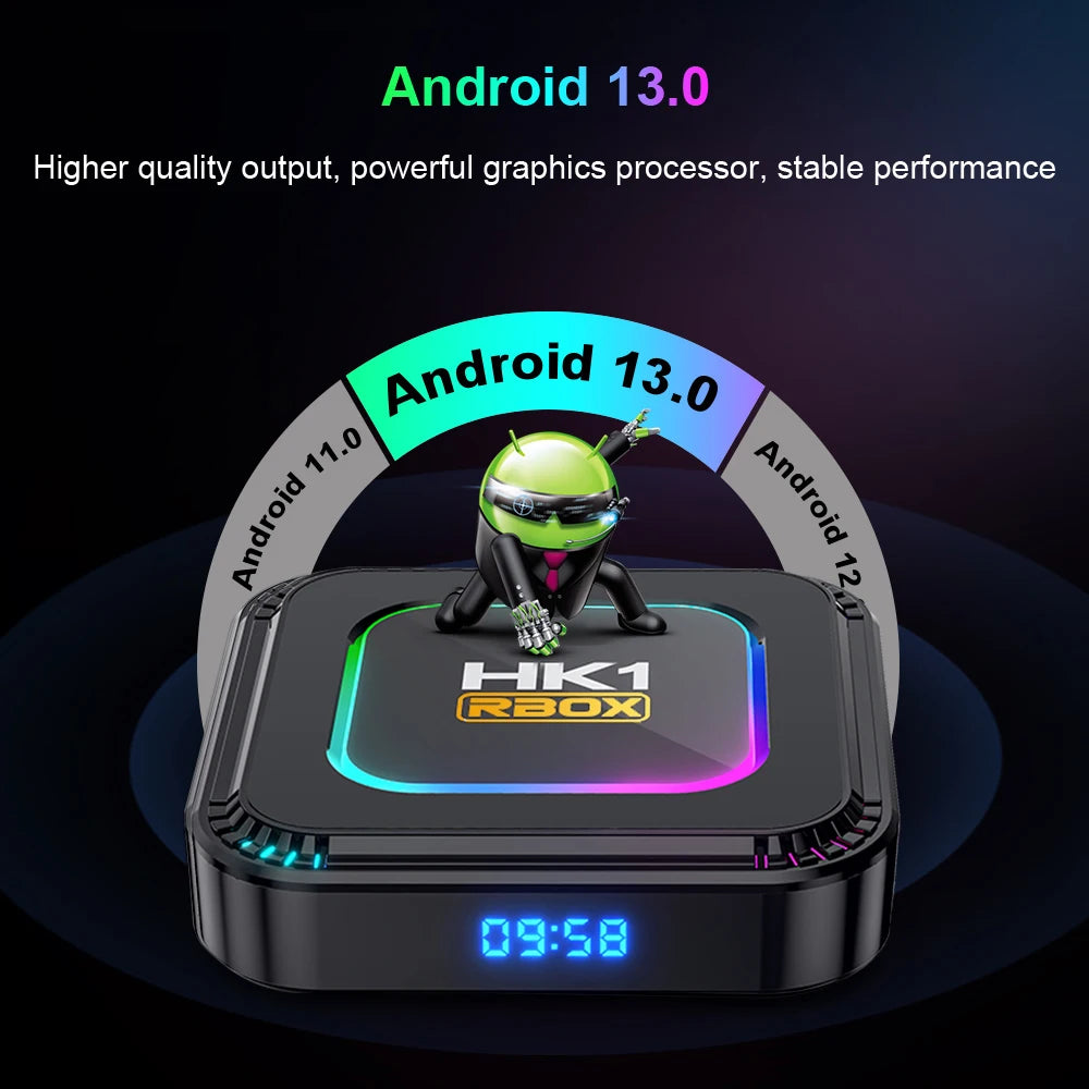 TV Box Android HK1 RBOX K8 Android 13 RGB Light 4GB 128GB RK3528 WiFi6 Dual Wifi6 Youtube Netflix 8K Media Player TV Receive
