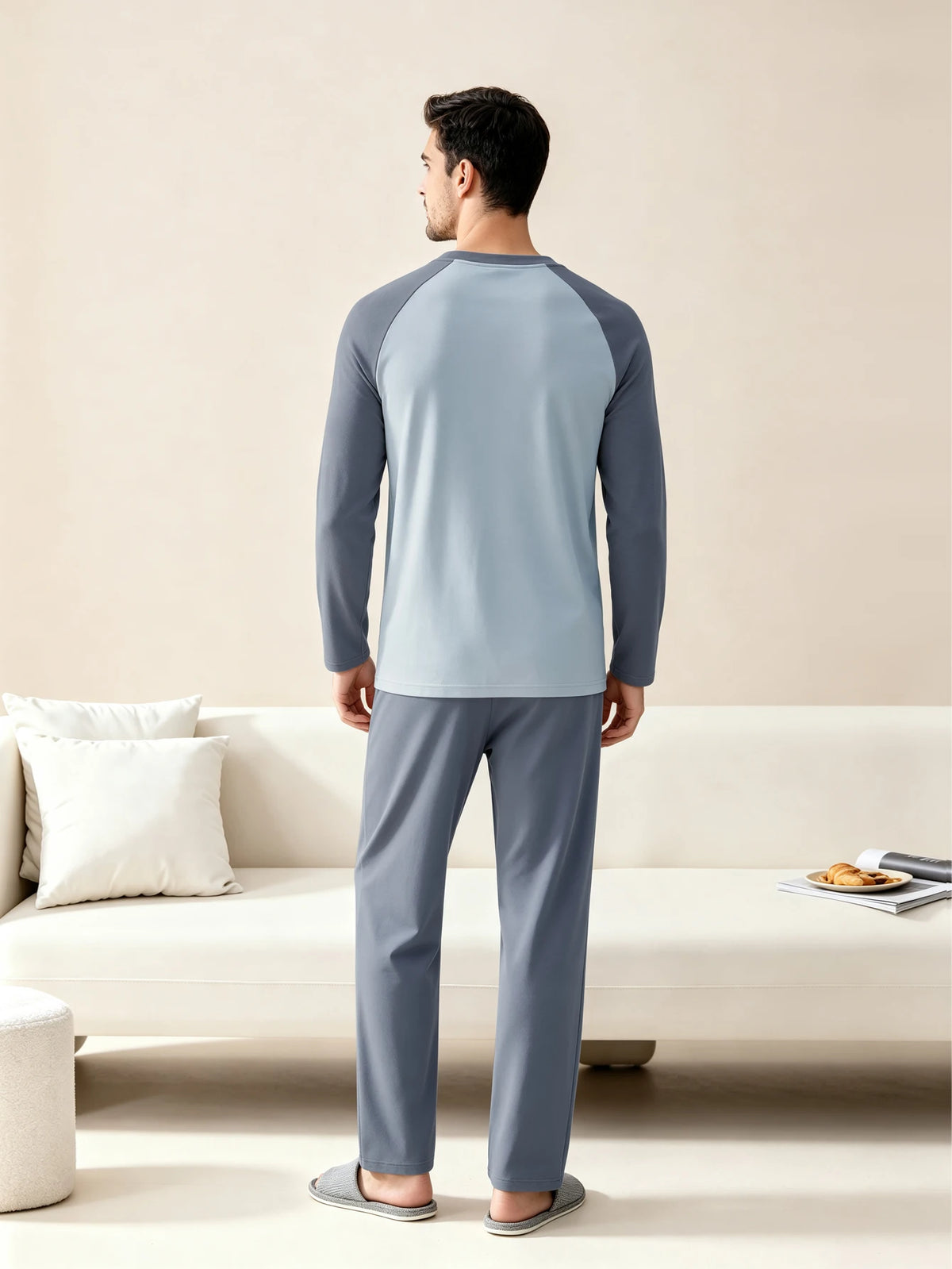 Herr Pyjamas 100% Bomull Långärmad – Fyra Säsonger Plus Size Tonår Hemmaset, L–3XL
