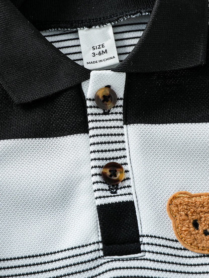 Children’s Summer New Arrival Boys’ Regular Striped Teddy Bear Short T-Shirt and Shorts Casual Sport Two-Piece Set