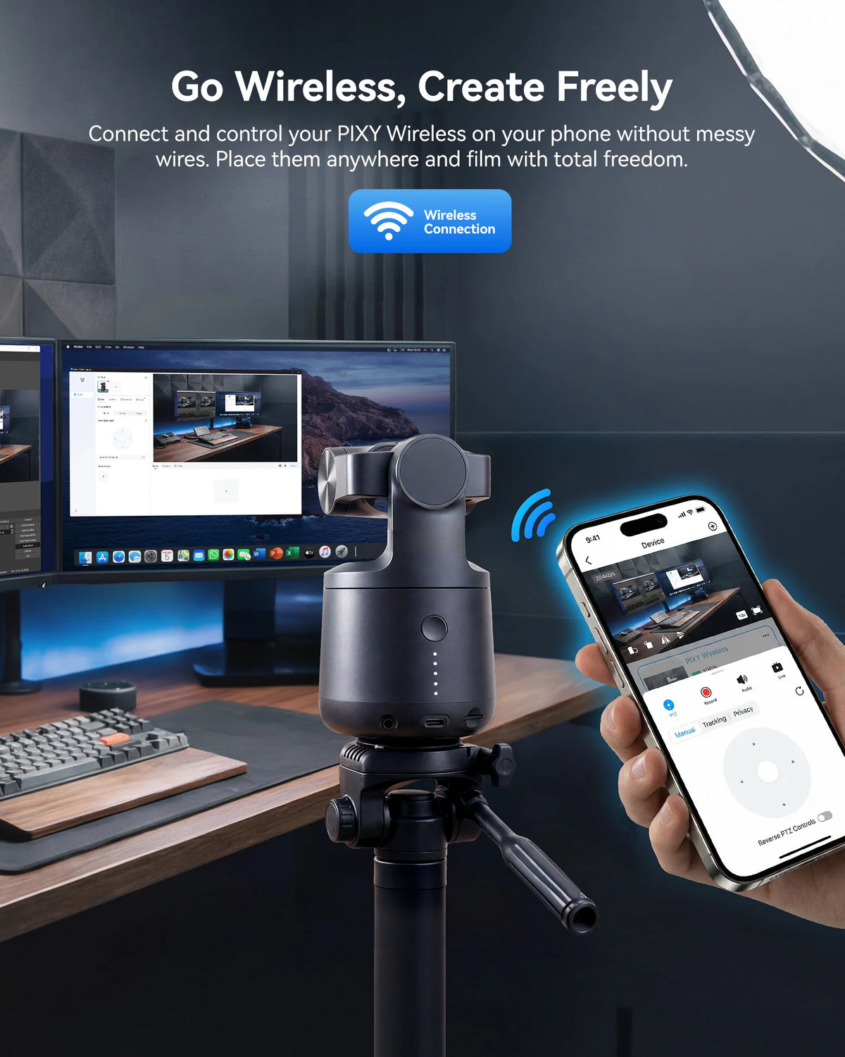 EMEET PIXY Wireless 4K Webcam Dual-Lens AI Tracking PTZ Streaming Camera Gesture Control HDR Live Streaming for YouTube/Facebook