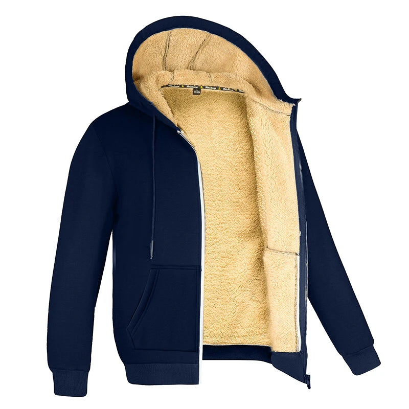 Vinterjacka Herr – Varm Fleecejacka med Lammullsfoder & Huva, Svart/Marinblå/Mörkgrå, M–3XL