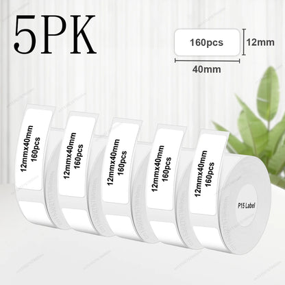 Termiska Etikettrullar P15 – Kompatibla med Marklife P15 P12 Phomemo D30 DELI Q2 – Vit Rosa Gul Blå Transparent Kabel 3/5/10-pack 2026