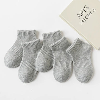 5 Pairs/Lot 2023 New Summer Children Socks Cotton Kids Fashion Black White Gray For 1-12 Years Teen Student Baby Girl Boy Socks