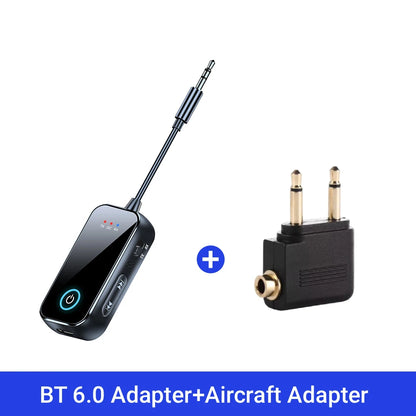 Bluetooth 6.0 AUX Audio Transmitter Receiver 2 IN 1 Wireless Adapter 3.5MM With Mic HiFi Stereo Music For Car TV PC Airplane