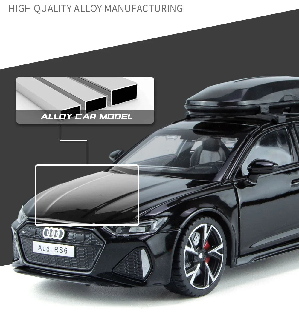Audi RS6 Diecast Modellbil 1:32 – Ljud & Ljus 7 Dörrar öppnas Zinklegering CE Svart Grå Samlarmodell 2026