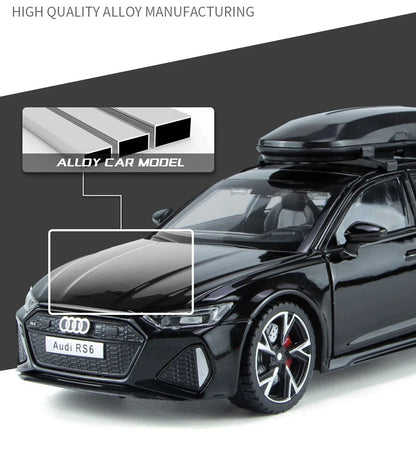 Audi RS6 Diecast Modellbil 1:32 – Ljud & Ljus 7 Dörrar öppnas Zinklegering CE Svart Grå Samlarmodell 2026