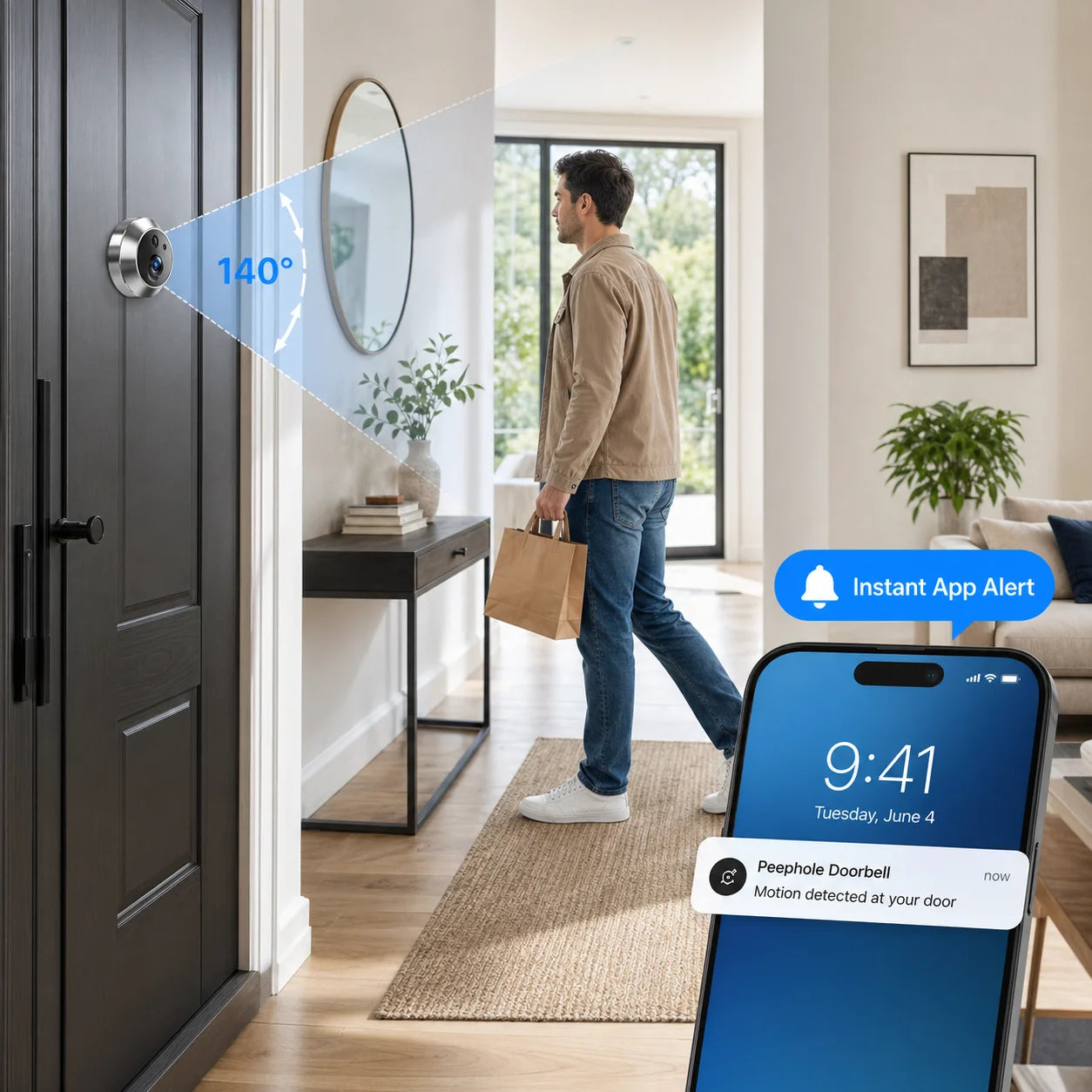 5MP Smart Dörrögon med 4,3" Skärm – Tuya, PIR, 5000mAh, 166°, Envägsljud, EU-lager (Polen)