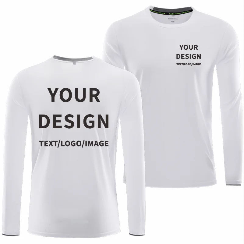 Långärmad Funktionströja med Eget Tryck eller Brodyr – Snabbtorkande Rund Hals Sport Unisex S–5XL (Asian)