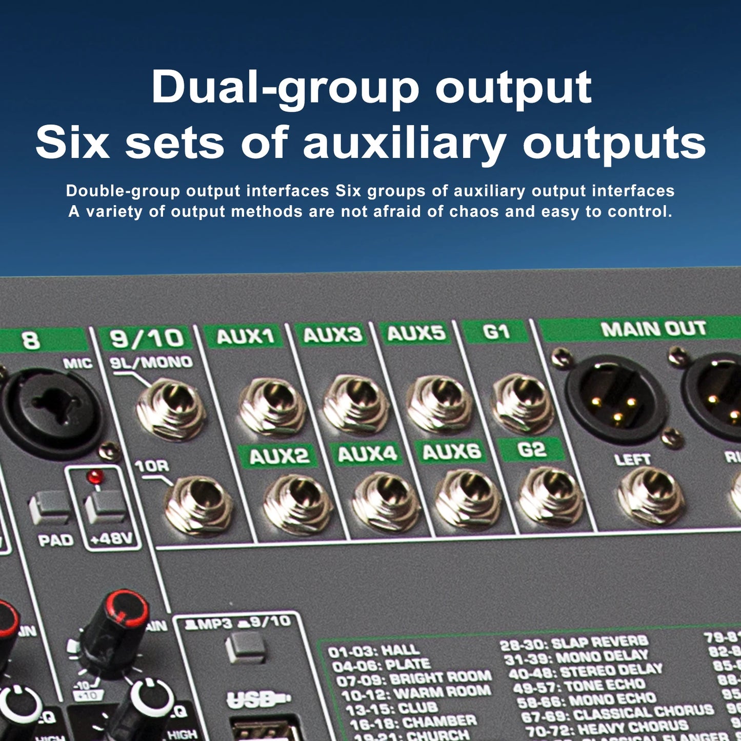 14 Channels Digital Professional Audio Console Mixer Depusheng TG14 Mixing DJ Console USB with 48V Phantom Power Built-in 99 Rev