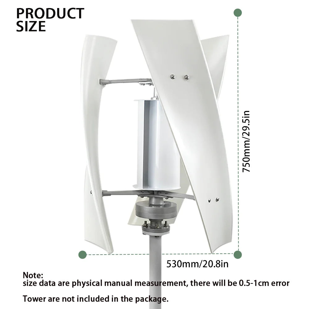 EKPAOWE Vertikal Vindturbin 3kW 12V/24V/48V – MPPT, Dual MPPT Sol+Vind Hybrid eller med 4×100W Solpaneler, EU-lager Polen
