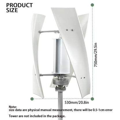 EKPAOWE Vertikal Vindturbin 3kW 12V/24V/48V – MPPT, Dual MPPT Sol+Vind Hybrid eller med 4×100W Solpaneler, EU-lager Polen