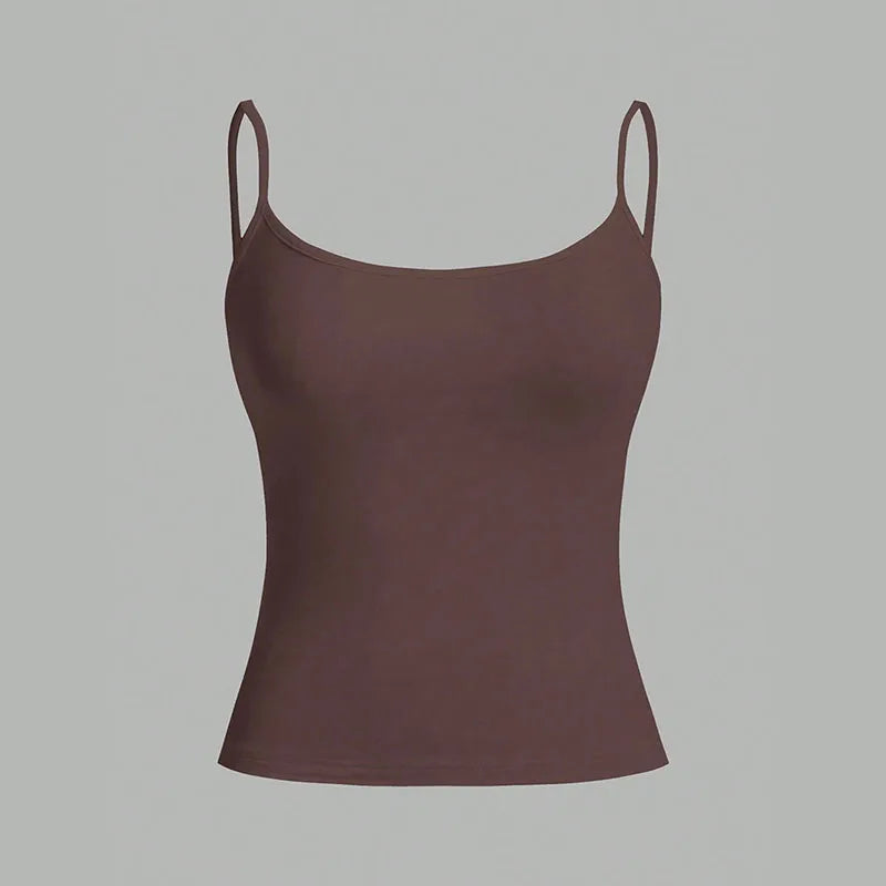 Women Tank Top Strap Slim Top for Summer Fashion Versatile Casual Breathable Micro Elastic Fabric Sleeveless Strap Top