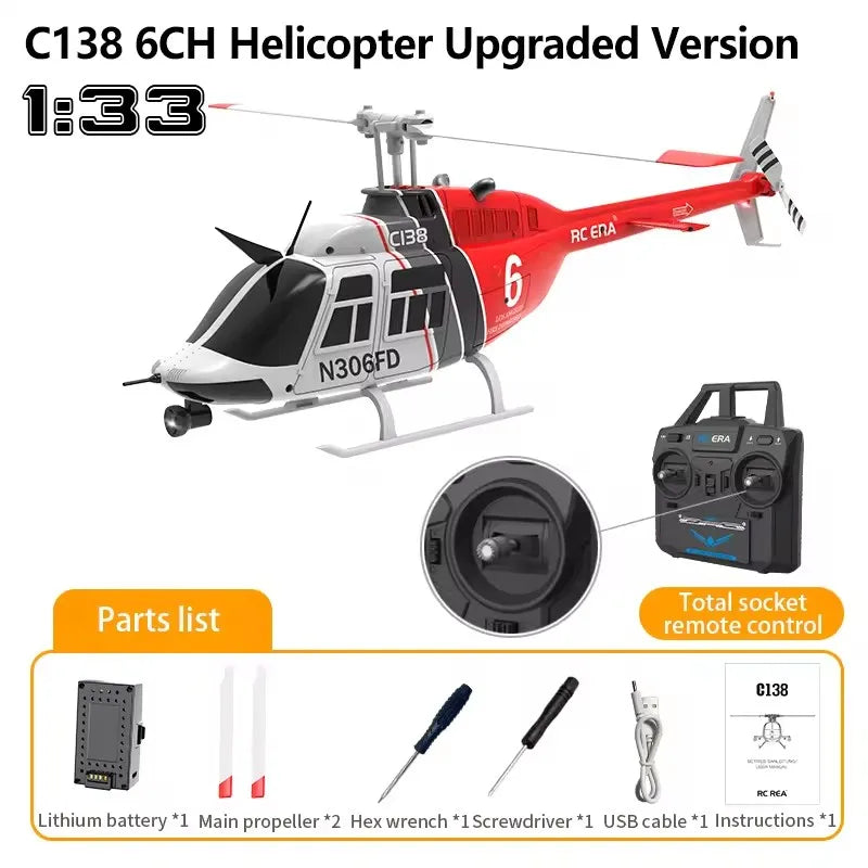 RC Helikopter Bell 206 – 4CH 2.4GHz 6-axlat Gyro Höjdhållning App-styrd 80–100m CE Inomhus/Utomhus C138 2026
