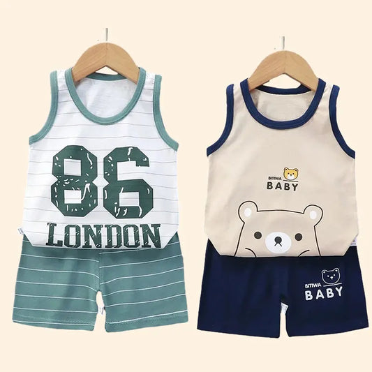 Barnkläder Set Väst och Shorts Sommar Bomull Unisex