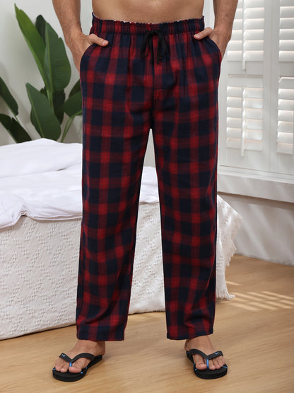 Men's 3Pcs Pajama Sleeping Pants Cotton Plaid Pjs, Long Plaid Print Sleepwear Pajama Pants with Elastic Waist Homewear