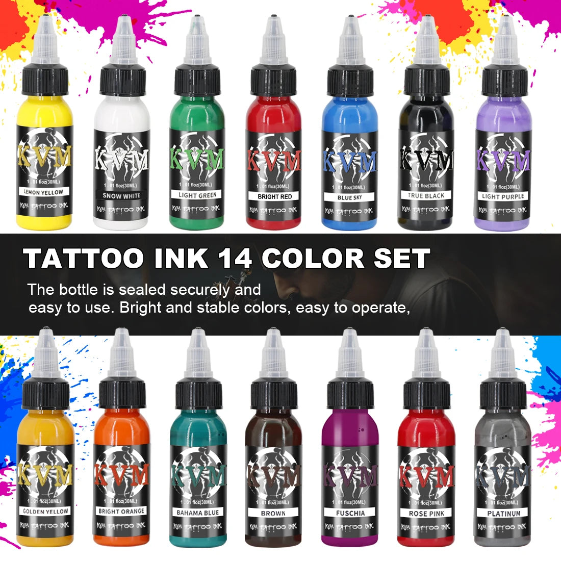 14Colors 1/oz Tattoo Ink Pigment Body Color Drawing Art Tattoo Ink Semi-permanent Makeup Tattoo Supplies for Tattoo Artists