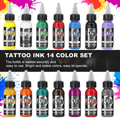 14Colors 1/oz Tattoo Ink Pigment Body Color Drawing Art Tattoo Ink Semi-permanent Makeup Tattoo Supplies for Tattoo Artists