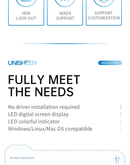 Unisheen UC2700H capture card med 4K 60 Hz-inspelning och HDMI-genomgång