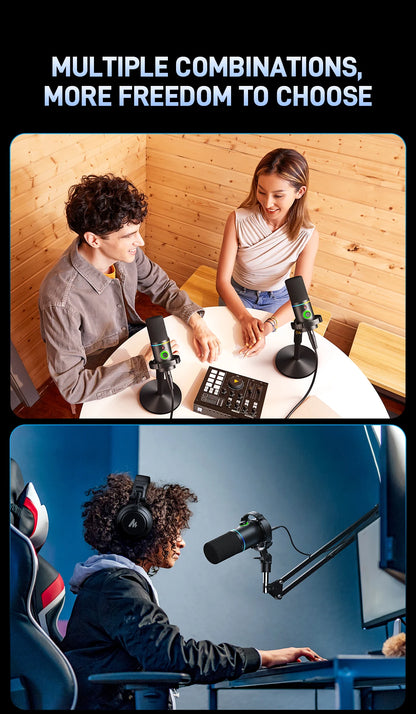MAONO PD200XS USB/XLR Dynamic Microphone with Shock Mount Boom Arm Stand Maonolink Gain Knob RGB Light for PC Gaming Recording