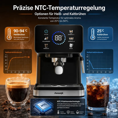 Semi-Automatic Coffee Maker Espresso Machine with Built-In Milk Frother One-Touch Americano Function, Adjustable Temperature, Cappuccino H13 Espresso Coffee Machine 20 Bar Semi-Automatic Italian Espresso Coffee Maker with Mil