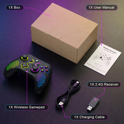 RGB Trådlös Xbox Handkontroll – Hall Effect 6-axlig Gyro Dubbel Vibration TURBO 3,5mm Xbox One/Series X|S/PC/Android