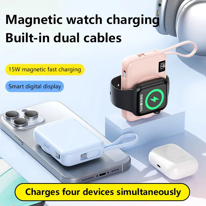 Lenovo 50000mAh Magnetic Power Bank Fast Charging Built-in Cable For Apple Watch Mobile Phone Wireless Compact Mobile Power Bank