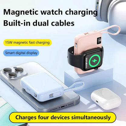 Lenovo 50000mAh Magnetic Power Bank Fast Charging Built-in Cable For Apple Watch Mobile Phone Wireless Compact Mobile Power Bank