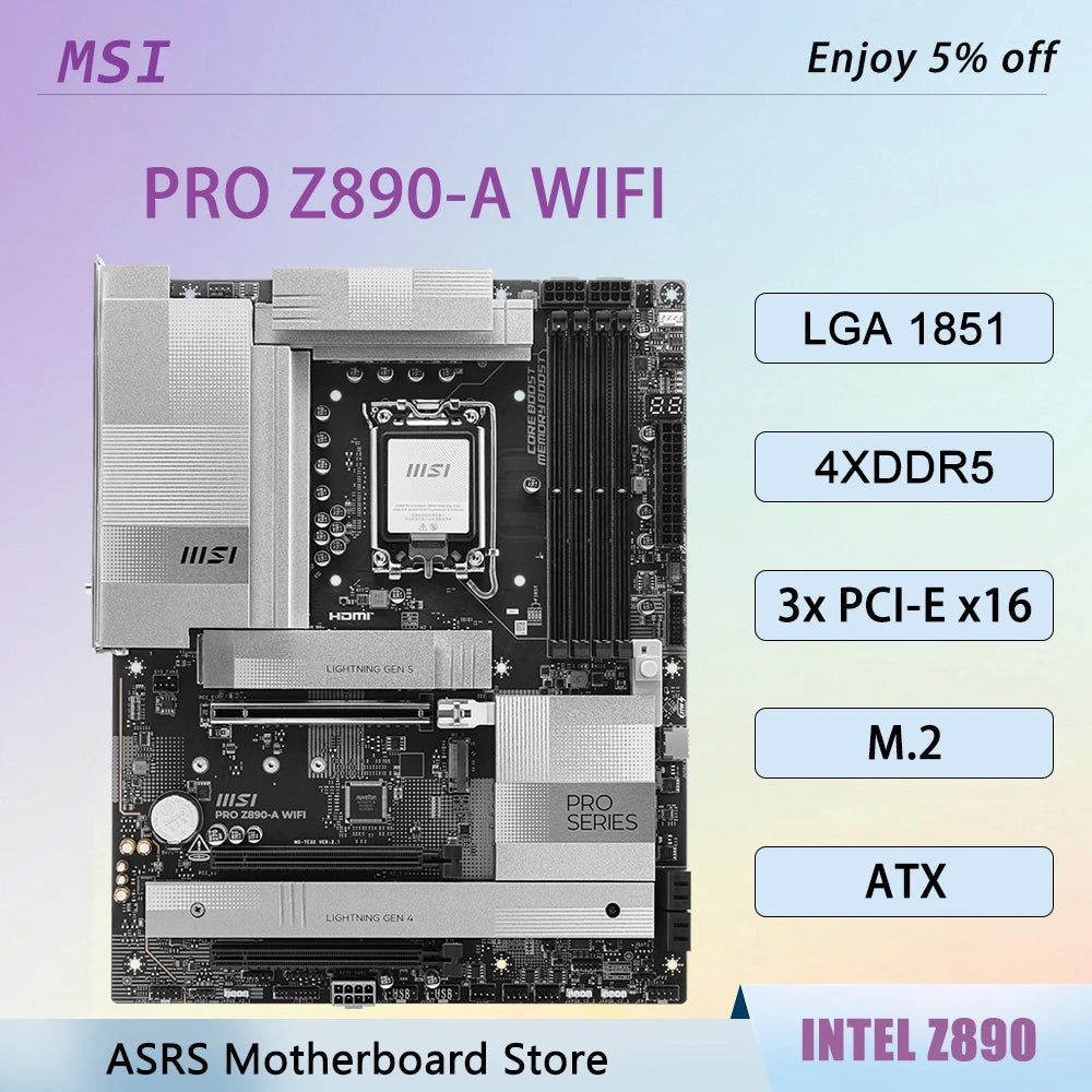 MSI PRO Z890-A WIFI LGA 1851 Motherboard INTEL Z890 CPU Support Core Ultra 9 285K 7 265K 5 245K 9 285T Ram DDR5 256GB M.2 ATX